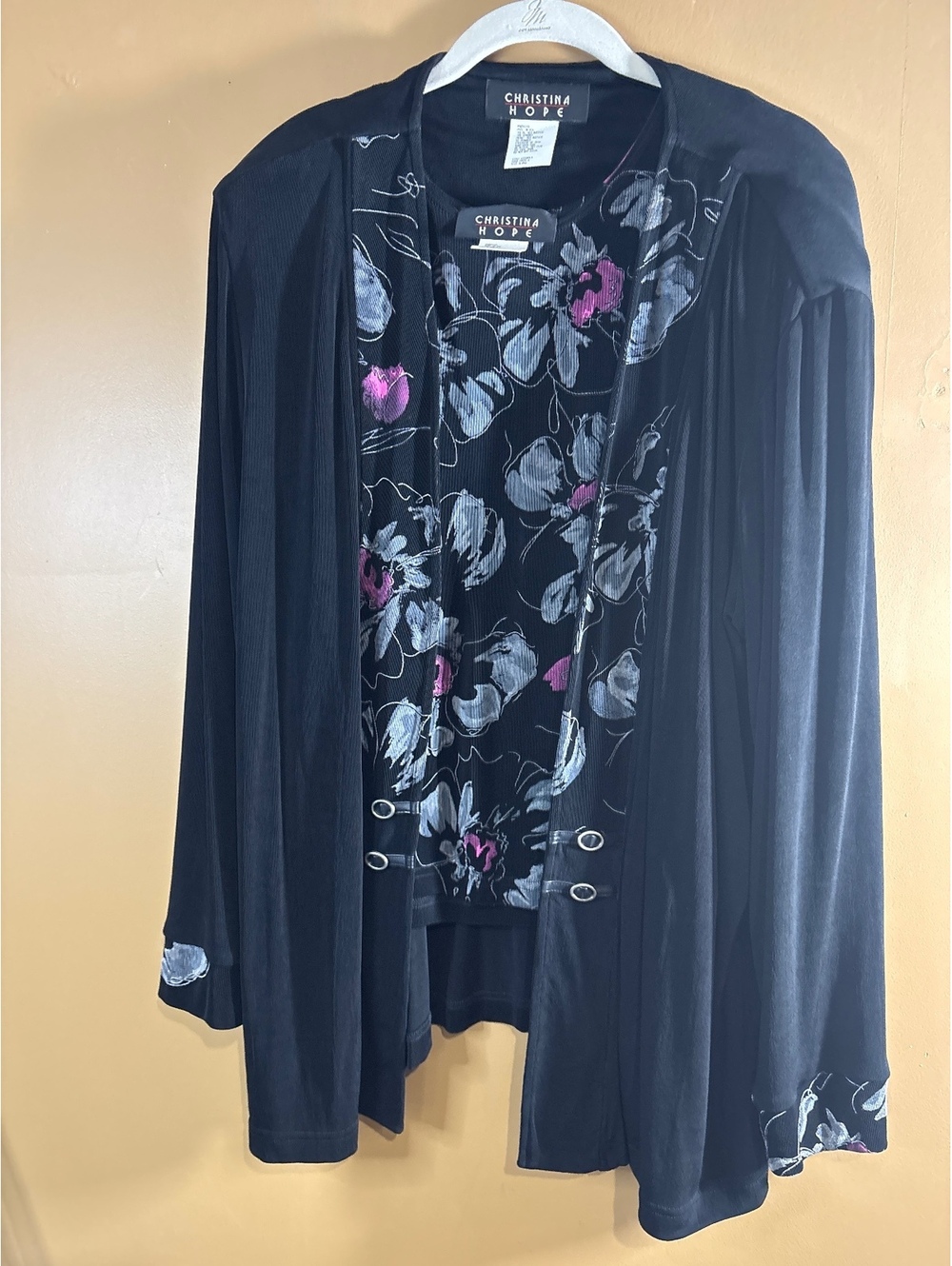 HC1169 Christina Hope Black Floral Print Cardigan Size XL
